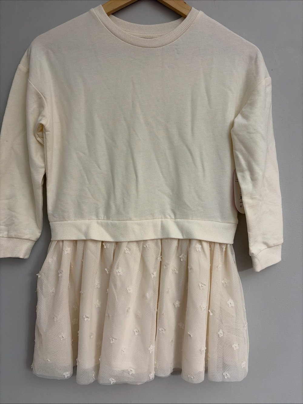 Wonder Nation New!Ivory Sweatshirt Tulle Dress with Floral Overlay